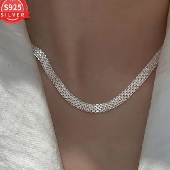 925 Sterling Silver Mesh Weave Statement Necklace and Bracelet Set - Picture 6 of 8